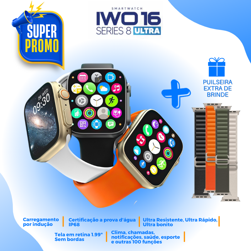 ULTRAWATCH IWO 16 SERIES 8 + PULSEIRA EXTRA DE BRINDE